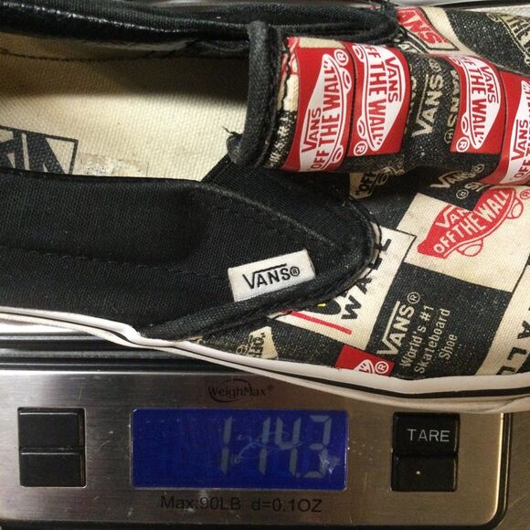 VANS Black Red Canvas Collage Slip Ons MENS 10.5 Classic Skater Sneakers - Picture 9 of 9